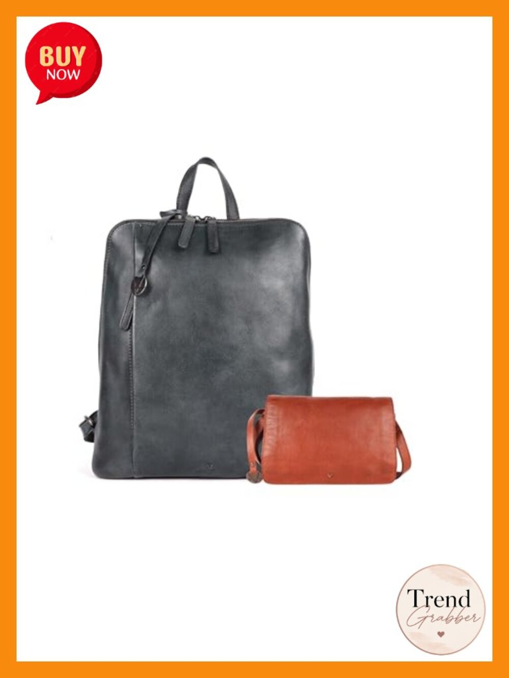 Genuine Leather Backpack & Crossbody Bag Set Adjustable Straps Travel
